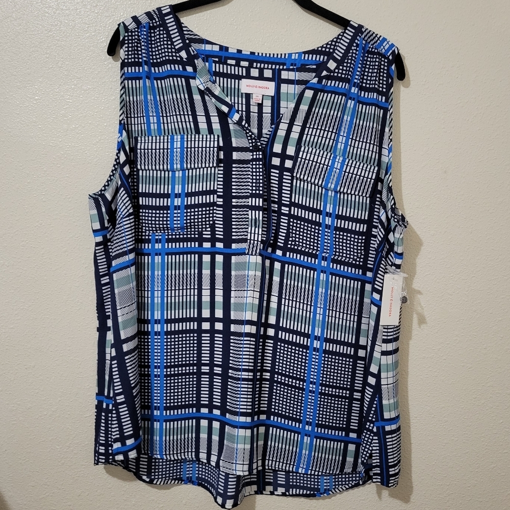 New Molly & Isadora New Plaid Button Tank Top Size 2X